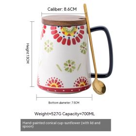 Alley Tail Pastoral Style Large Capacity Hand-painted Cup 700ML Ceramic Mug Office Drinking Glass (Option: Sunflower With Cover Spoon-Regular)