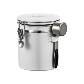 1.5L 304 Stainless Steel Sealed Tank With Scoop Can Exhaust Coffee Beans Storage Tank Tea Milk Powder Tank (Color: White)