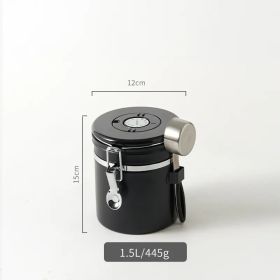 1.5L 304 Stainless Steel Sealed Tank With Scoop Can Exhaust Coffee Beans Storage Tank Tea Milk Powder Tank (Color: Black)