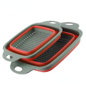 Collapsible Colander Set Of 2; Silicone Square Strainer With Handle For Kitchen Food Draining Pasta Vegetable Fruit And Meat (Color: Red Set (1 Large + 1 Small))