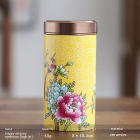 Enamel Color Small Size Mini Tea Jar Handmade Alloy Ceramic Airtight Storage Tea Weaker Portable (Option: Yellow-High)