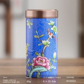 Enamel Color Small Size Mini Tea Jar Handmade Alloy Ceramic Airtight Storage Tea Weaker Portable (Option: Blue-High)