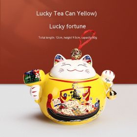 Lucky Cat Ceramic Tea Jar Storage Cartoon Household Small Gift Box (Option: Lemon Yellow)